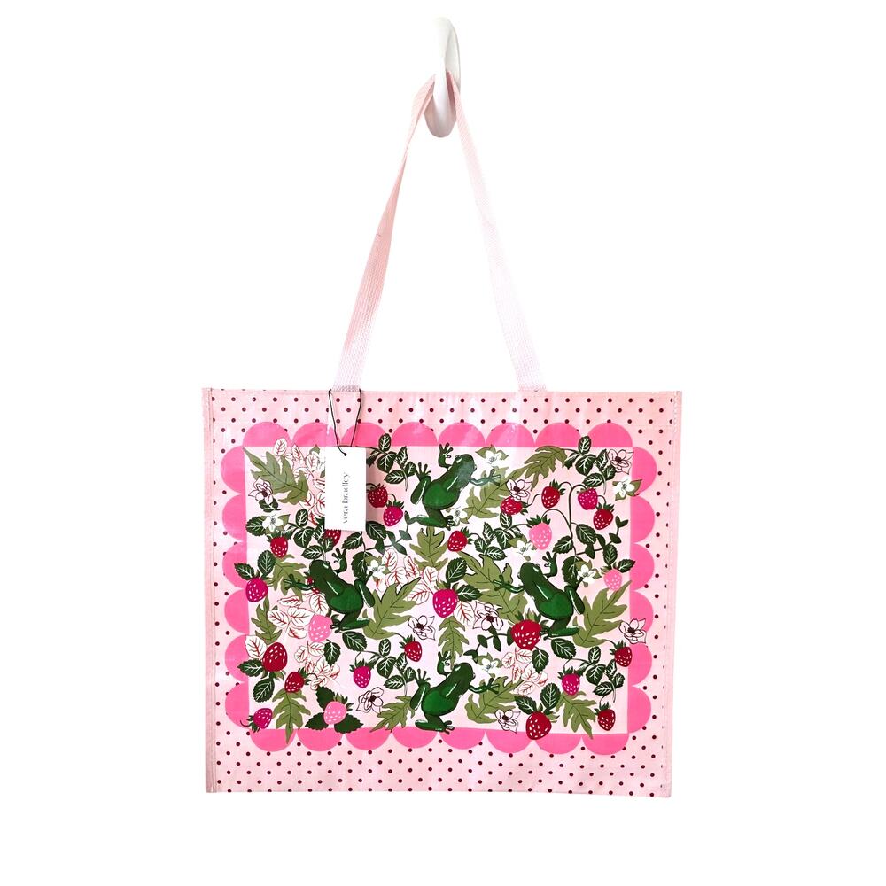 Vera Bradley Frogberry Garden Market Tote Reusable Bag NEW Pink Green